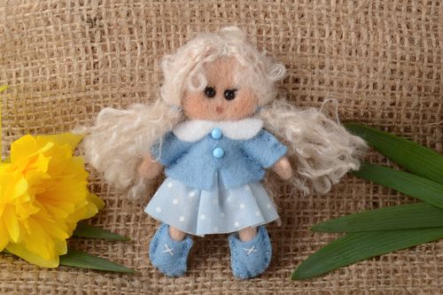 Handmade doll brooch felted of natural wool pocket soft toy for child - MADEheart.com