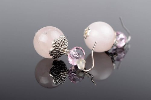 Earrings of rose quartz and Czech crystal - MADEheart.com