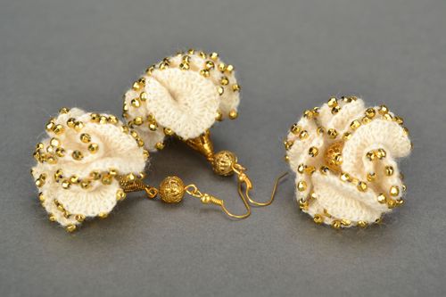 Conjunto de jóias de malha artesanal Creme - MADEheart.com