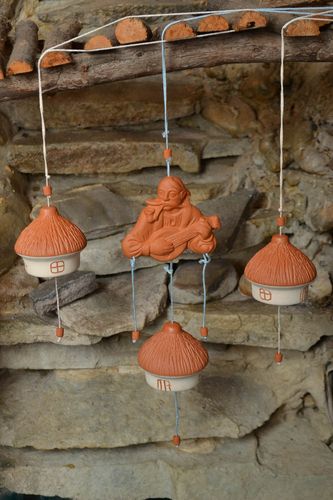 Handmade designer ceramic bells in the shape of houses painted with engobes - MADEheart.com