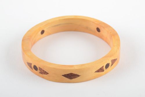 Thin light handmade varnished wooden wrist bracelet with inlay for women - MADEheart.com