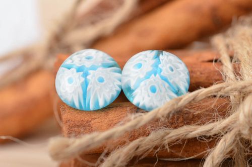 Beautiful blue and white handmade millefiori glass earrings with silver fittings - MADEheart.com