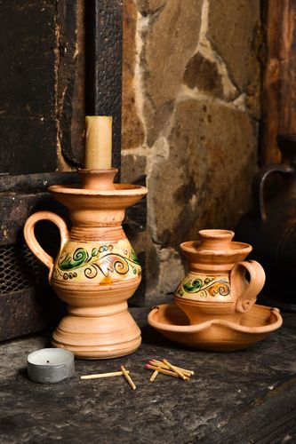 Set of two ceramic candlestick holders in Italian style with handmade painting - MADEheart.com