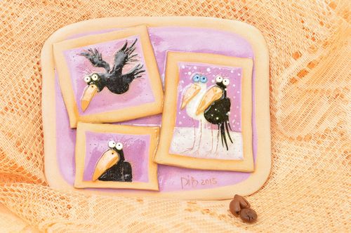 Magnet frigo fait main Aimant frigo dargile Décoration cuisine corneilles - MADEheart.com