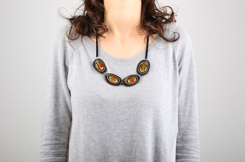 Handmade massive necklace unusual designer accessory stylish leather necklace - MADEheart.com