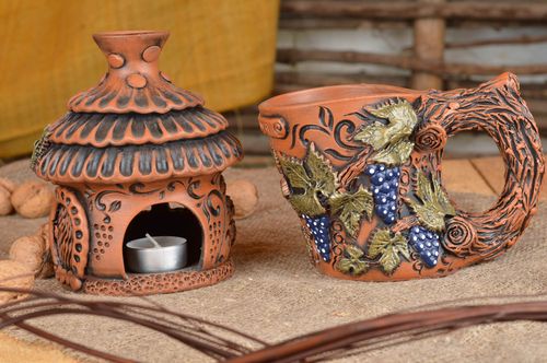 Ensemble de produits en céramiques 2 pièces porte-bouteille et lampe aromatique - MADEheart.com