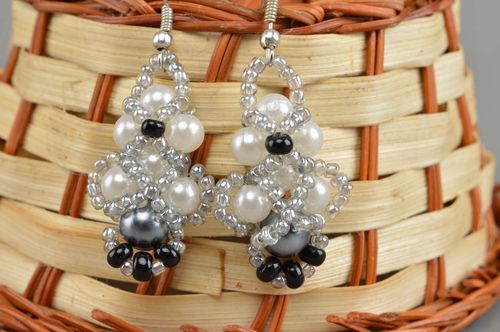 Handmade large long beaded earrings unusual jewelry designs beadwork ideas - MADEheart.com