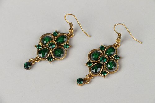 Earrings with Green Glass Inlay - MADEheart.com