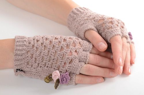 Митенки вязаные перчатки без пальцев зимний женский аксессуар ручная работа  - MADEheart.com