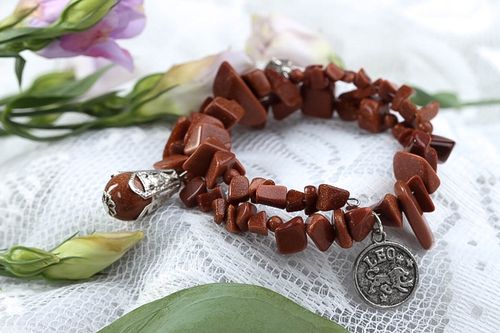 Bracelet en aventurine Bijou fait main marron design pour Lion Cadeau femme - MADEheart.com