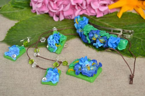 Handmade jewelry set flower necklace dangling earrings hair clip seal ring - MADEheart.com