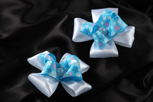 Handmade bow hair clip 2 hair bows textile barrette accessories for kids - MADEheart.com