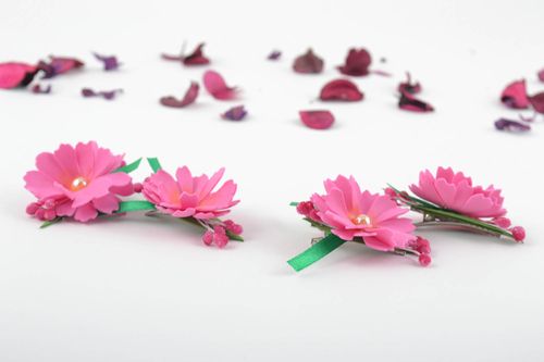 Set of 4 handmade textile flower hair clips foamiran flowers in hair gift ideas - MADEheart.com