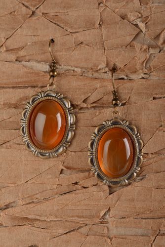 Handmade glass oval earrings vintage female earrings beautiful jewelry - MADEheart.com