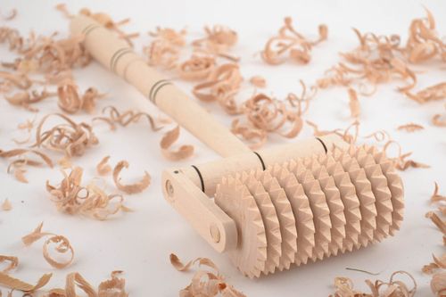 Handmade home eco wooden roller massager for feet and back with long handle - MADEheart.com