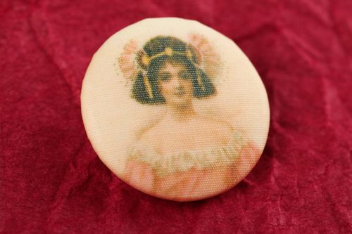 Vintage handmade plastic button printed fabric button needlework accessories - MADEheart.com