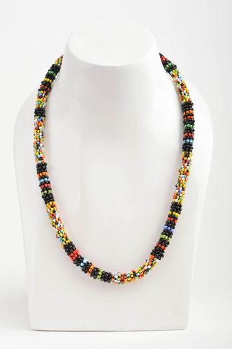 Unusual homemade designer beaded cord necklace woven of Chinese beads - MADEheart.com