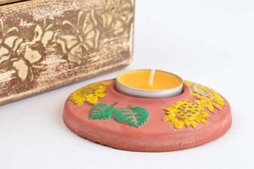 Bougeoir rond fait main Support bougie en plâtre avec tournesols Idée cadeau - MADEheart.com