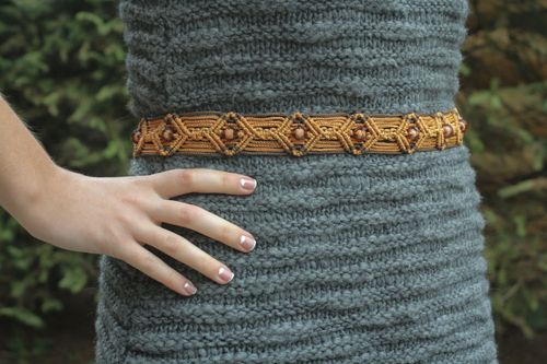 Cintura da donna intrecciata fatta a mano cinghia di fili marrone accessori  - MADEheart.com