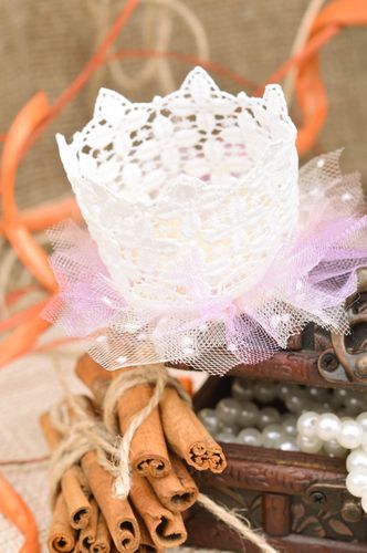 Handmade decorative volume white lacy crown hair clip with tulle for babies - MADEheart.com