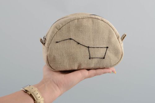 Handmade designer gray sailcloth cosmetics bag with embroidered constellation - MADEheart.com