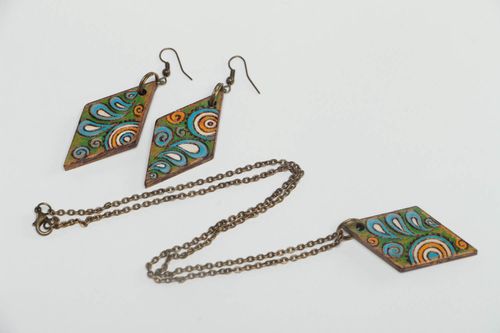 Handmade Schmuck Set aus Holz Ketten Anhänger Damen Ohrringe mit Bildern lustig - MADEheart.com