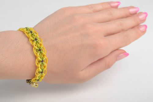 Модный браслет ручной работы браслет из ниток тонкий плетеный браслет желтый - MADEheart.com