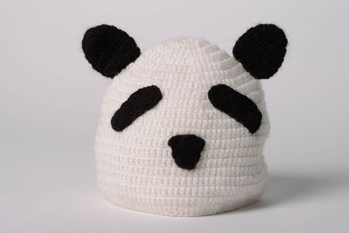 Handmade funny animal hat knitted of woolen threads Panda for women and kids - MADEheart.com
