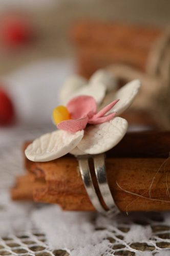 Beautiful handmade plastic flower ring metal ring design polymer clay ideas - MADEheart.com