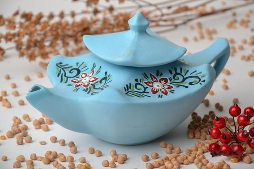 Керамический чайник ручной работы голубой  - MADEheart.com