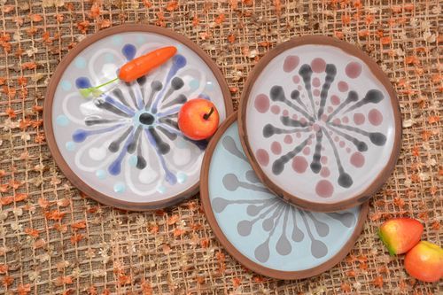Handmade ceramic plates 3 beautiful clay plates kitchenware in ethnic style - MADEheart.com