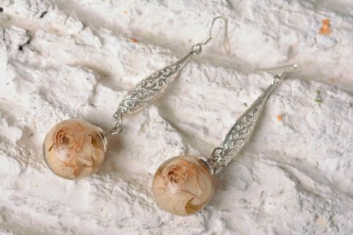 Handmade accessories rose earrings metal earrings epoxy items flower earrings - MADEheart.com