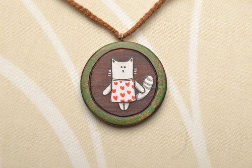 Runder Anhänger aus Holz Katze - MADEheart.com