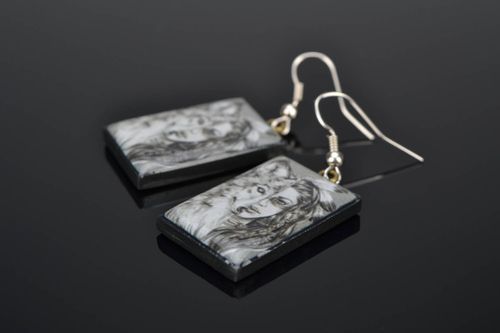 Polymer clay earrings Wolf Heart - MADEheart.com