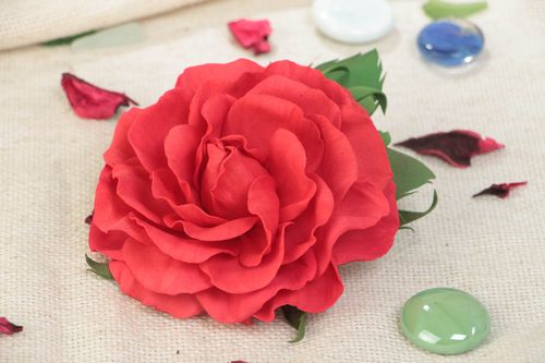 Handmade designer beautiful large volume foamiran red flower brooch for ladies - MADEheart.com