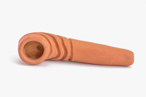 Smoking pipe for marijuana red clay tobacco tube with ornament 3,5 inches 0,09 lb - MADEheart.com