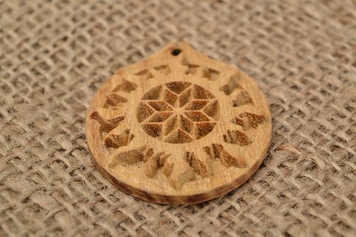 Handmade wooden amulet pendant Slavic talisman wooden jewelry in ethnic style - MADEheart.com