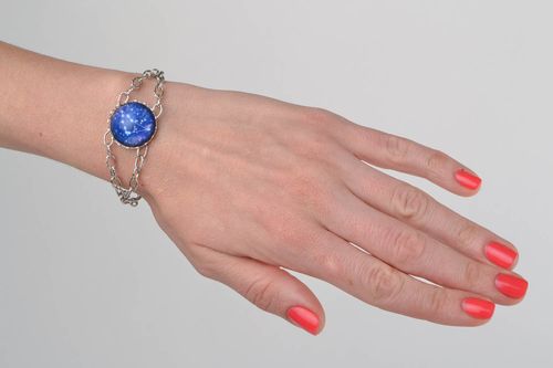 Metal designer handmade bracelet with glass cabochon and zodiac sign Capricorn  - MADEheart.com