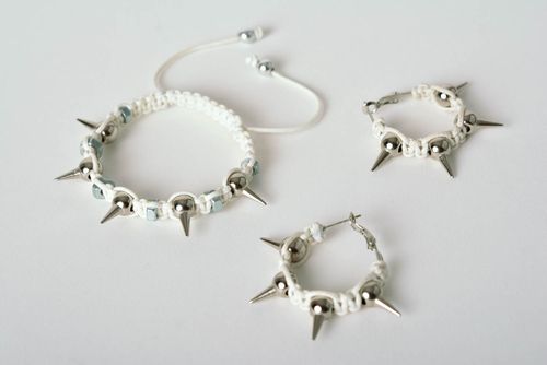 Set of macrame jewelry stylish earrings macrame bracelet with spikes for girl - MADEheart.com