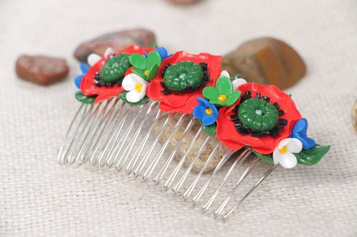 Handmade hair comb accessory made of polymer clay colorful jewelry for hair - MADEheart.com