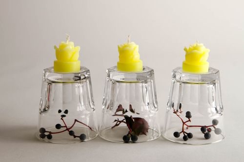 Handmade beautiful candles bright yellow candles 3 cute decor elements - MADEheart.com