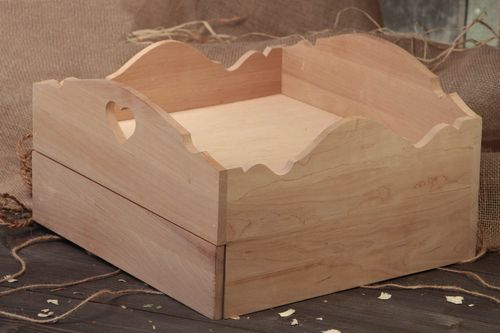 Handmade alder wood craft blank for decoupage decorative tray with drawer - MADEheart.com