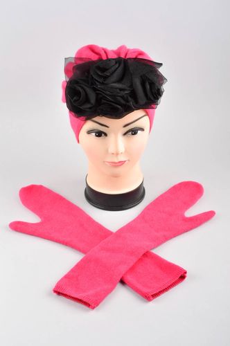Handmade mittens pink winter hat designer winter accessory set for women - MADEheart.com