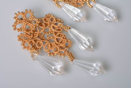 Unique earrings homemade jewelry tatting lace beaded jewelry fashion accessories - MADEheart.com
