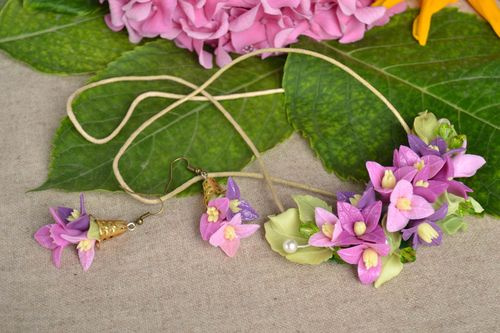 Schmuck Set handmade Collier Halskette Modeschmuck Ohrringe mit Blumen schön - MADEheart.com