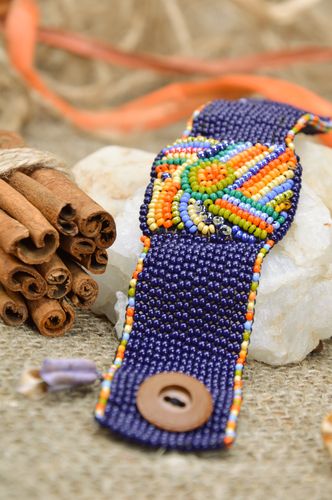 Bracelet fait main en perles de rocailles design original large multicolore - MADEheart.com