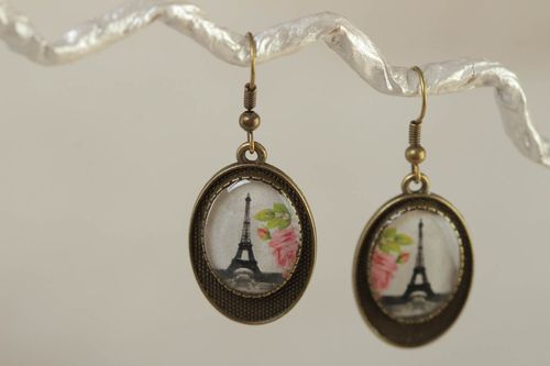 Vintage Designer ovale Ohrringe aus Glasur und Metall handgemacht Frauen Schmuck - MADEheart.com
