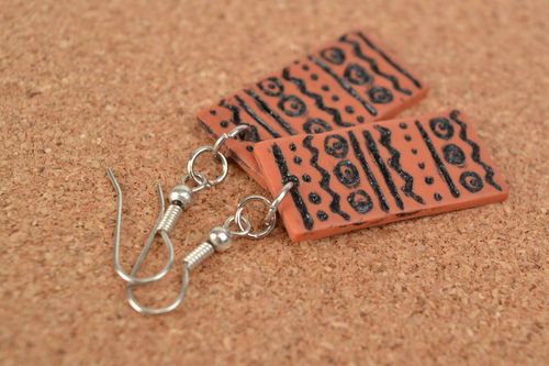 Handmade long rectangular painted plastic earrings  - MADEheart.com