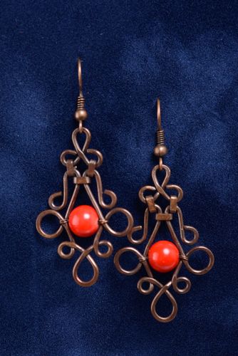 Handmade designer earrings stylish copper earrings metal female jewelry - MADEheart.com