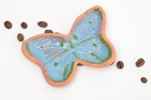 Assiette papillon faite main bleue décorative peinte de glaçure originale - MADEheart.com